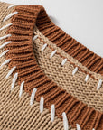Plus Size Colorblock Knit Contrast Stitch Crewneck Sweater
