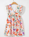 Floral Double Ruffle Sleeve V-Neck Mini Dress