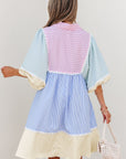 Joelle Striped Ric Rac Puff Sleeve Collared Mini Dress