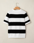 Stripe Colorblock Knitted Short Sleeve T-Shirt