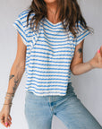 Stripe Textured Patchwork Short Sleeve T-Shirt