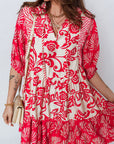Flower V-Neck 3/4 Sleeve Collar Mini Dress