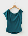 Plus Size Solid Asymmetric Neck Short Sleeve Blouse