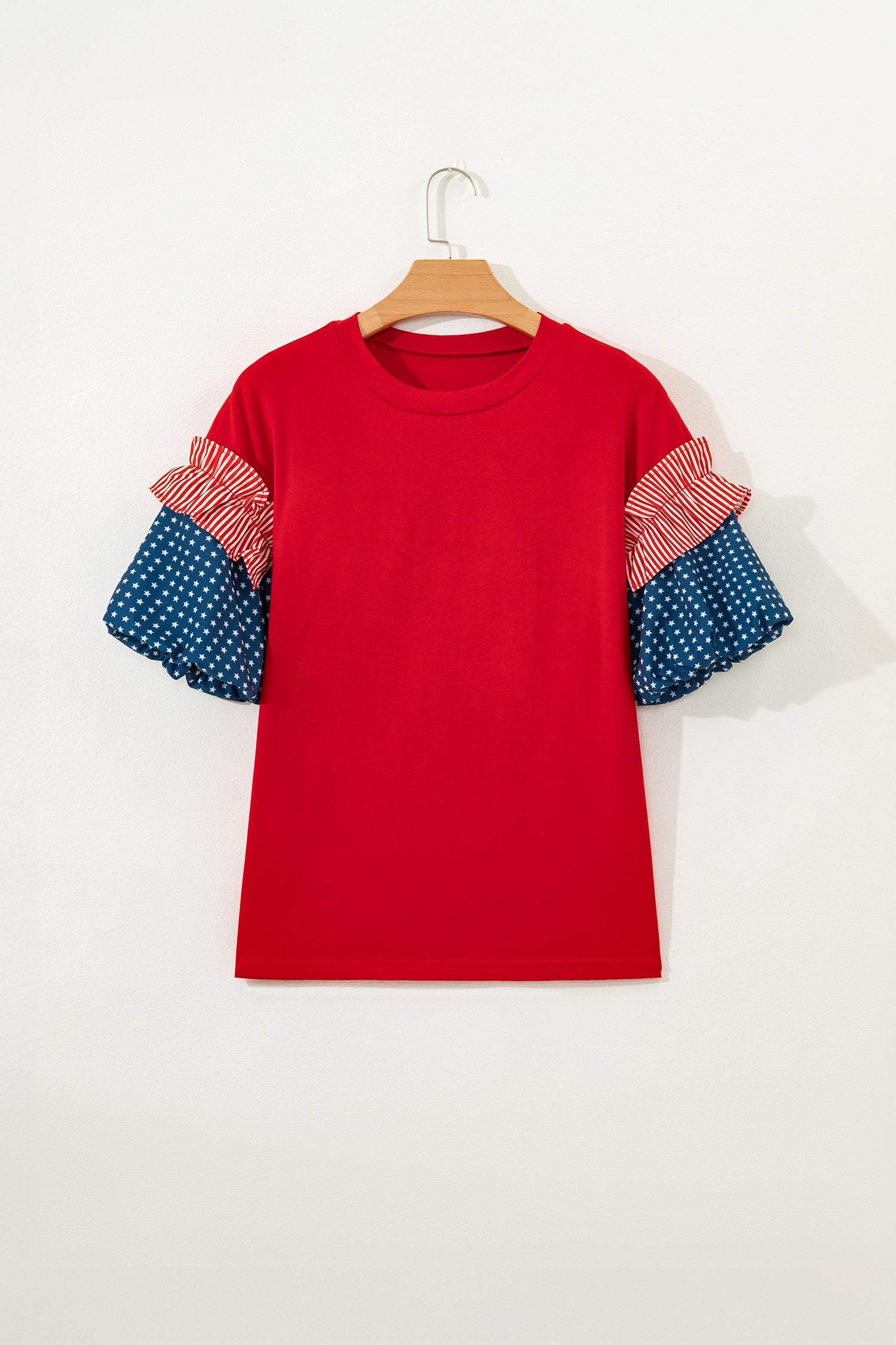 Stars &amp; Stripe Patchwork Short Puff Sleeve Top