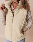 Corduroy Stand Neck Zipped Puffer Vest