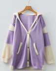 Waffle Knit Colorblock Patchwork Buttoned Hoodie