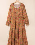 Plus Size Floral V-Neck Ruffle Sleeve Tiered Dress