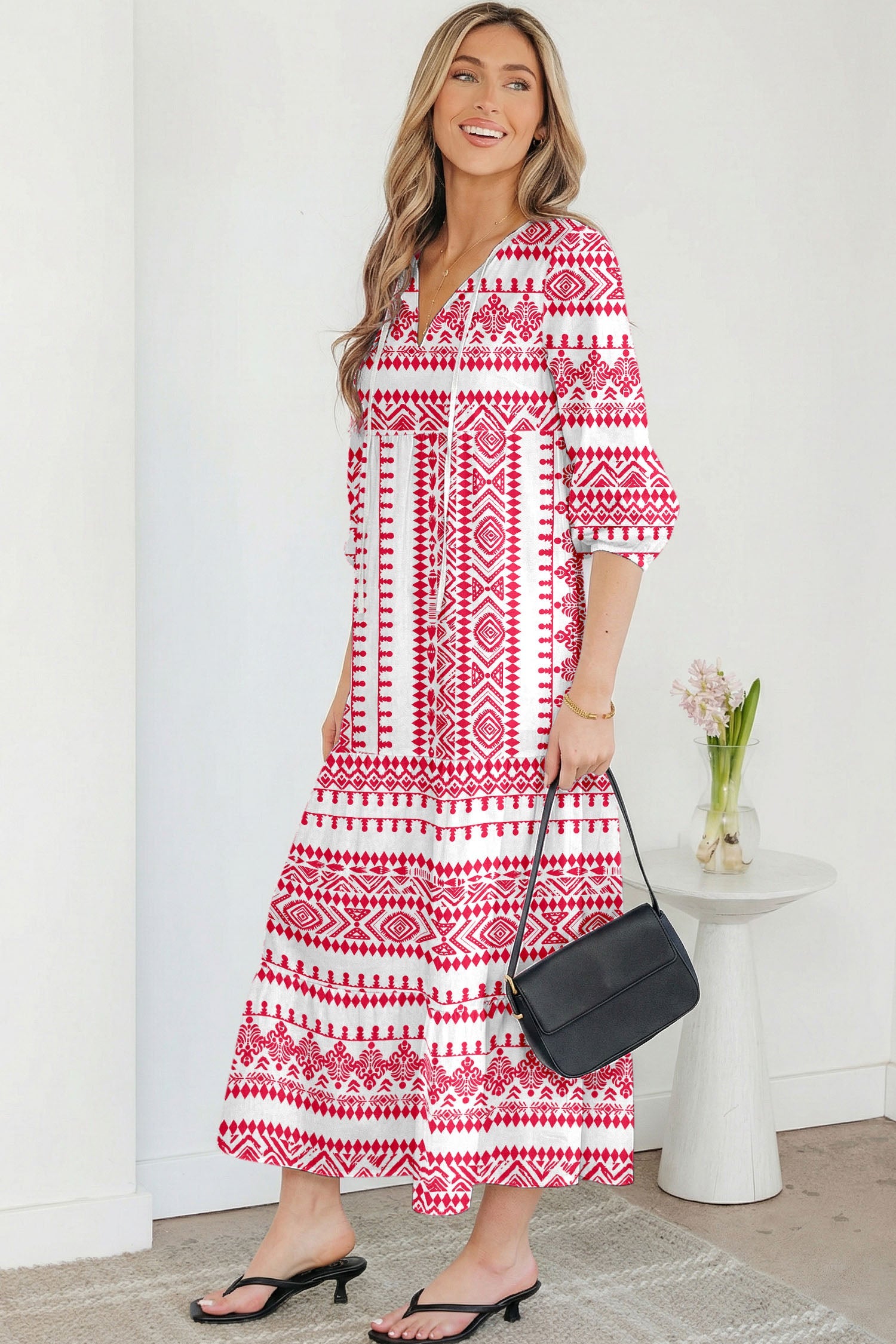 Boho 3/4 Sleeve Maxi Dress
