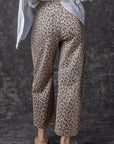 Leopard Drawstring Elastic Waist Pocketed Jeans