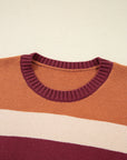 Checker Colorblock Knitted Drop Shoulder Sweater