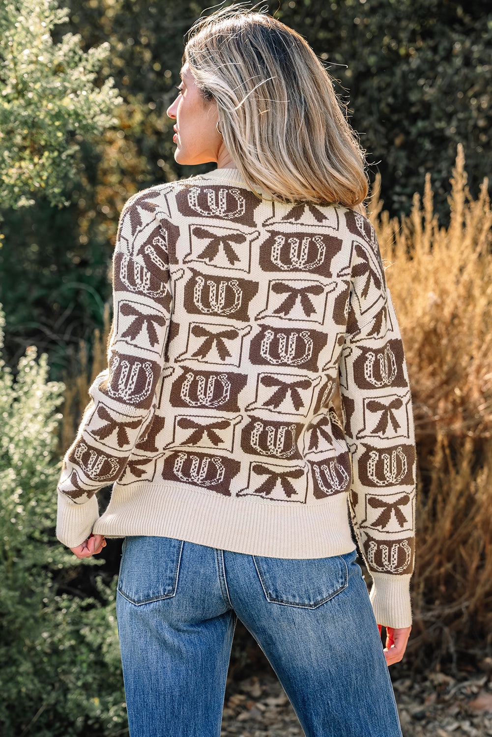 Western Bows &amp; Horseshoes Long Sleeve Sweater