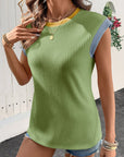 Colorblock Corded Knit Crew Neck Tee