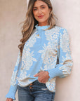 Floral Ruffle Collar Puff Long Sleeve Blouse
