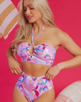 Floral Halter Top & High Waist Bikini Set