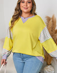 Plus Size Stripe Colorblock Patchwork Long Sleeve Crewneck Sweatshirt