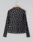 Polka Dot Mesh Mock Neck Long Sleeve Top