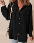 Solid Corduroy Button-Up Pocketed Shacket