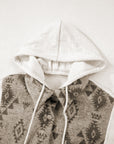 Western Aztec Colorblock Patchwork Drawstring Hooded Shacket