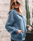 Solid Half-Zip Kangaroo Pocket Baggy Hoodie
