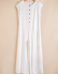 Paisley Checkered Buttoned Crew Neck Wide Leg Jumpsuit
