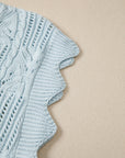 Pointelle Knit Scallop Trim Short Sleeve Sweater