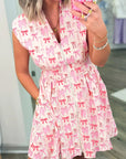Bow Zip Up Cinched Waist Mini Dress