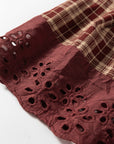 Plaid Eyelet Lace Trim Buttoned Long Sleeve Shirt
