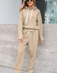 Solid Corduroy Lace Hoodie and Pants Set
