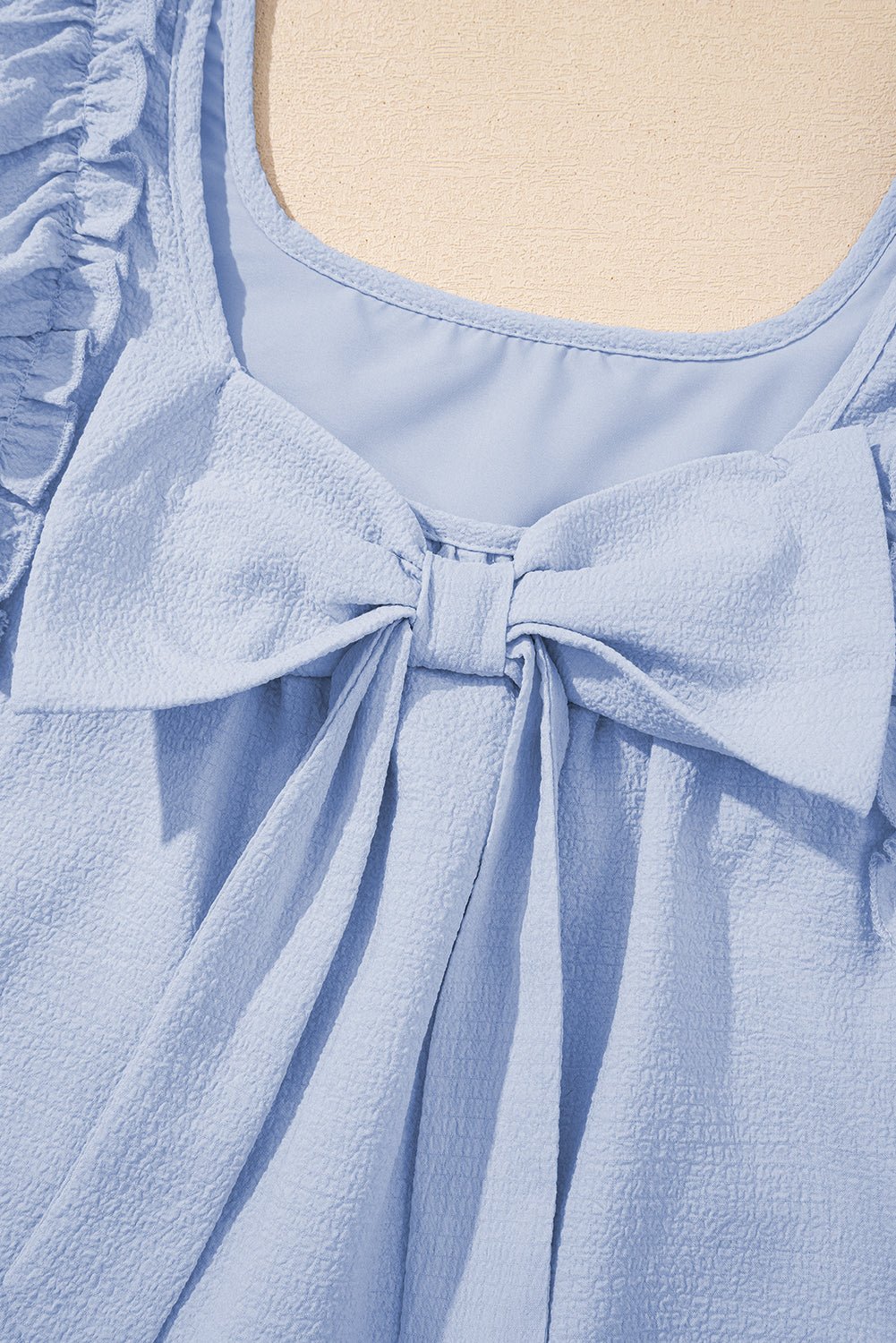 Textured Flutter Sleeve Square Neck Bow Back Dress