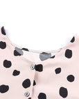 Dotted Buttoned V-Neck Frilled Puff Sleeve Blouse