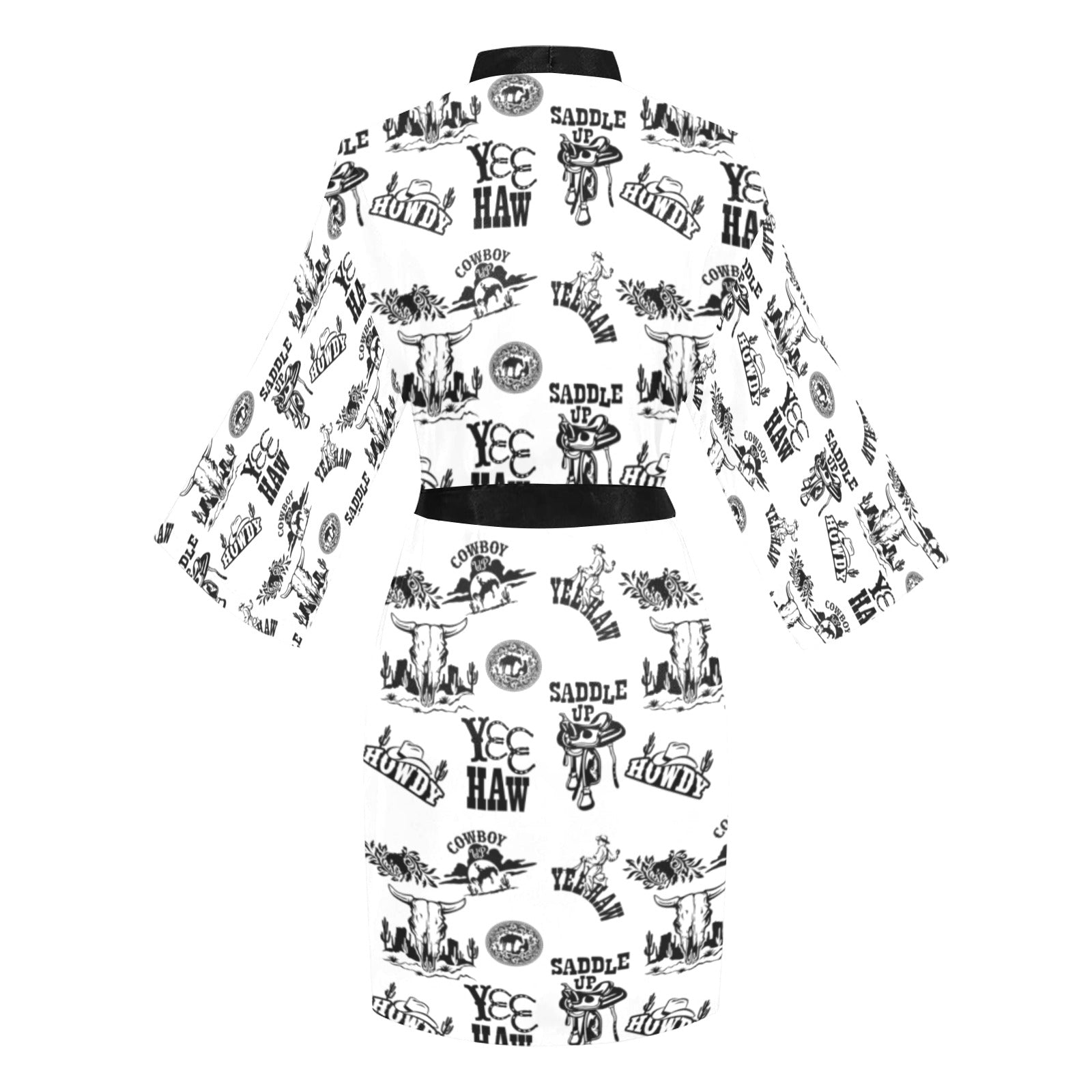 Baha Ranch Cowboy Print Western Satin Kimono Robe