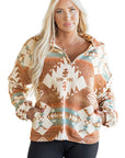 Western Aztec Quarter-Zip Elastic Cuffs Sweatshirt