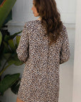 Leopard Stripe Collar Half Buttoned Flared Dress