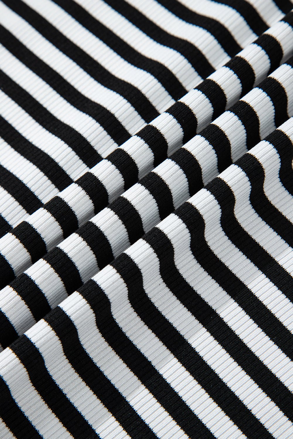 Stripe Ribbed Cap Sleeve Round Neck T-Shirt