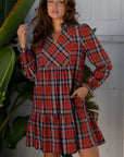 Plaid Frilled Collar Long Sleeve Mini Dress