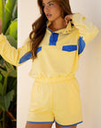 Shelby Patchwork Half Button Pullover and Shorts Outfit