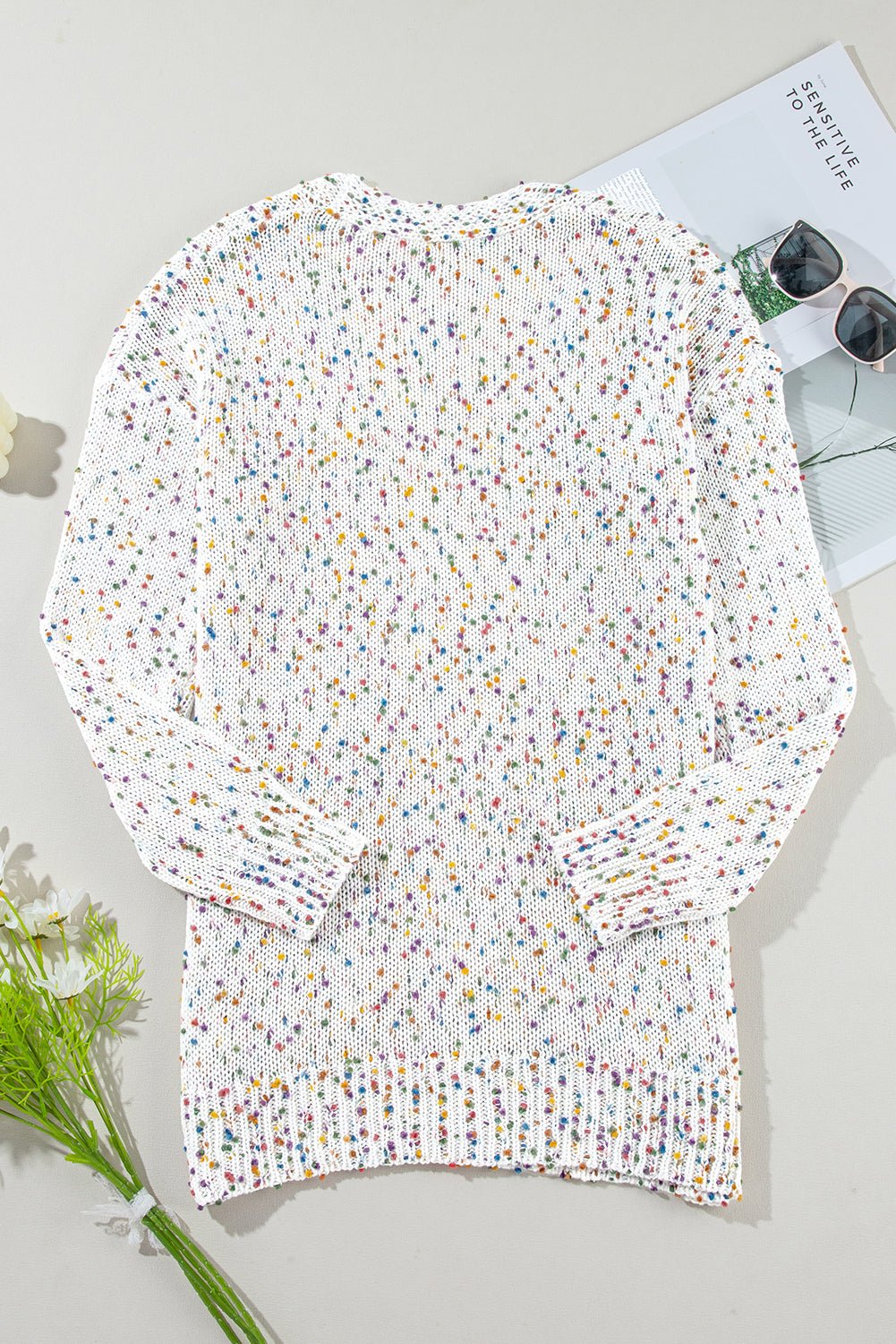 Ailany Confetti Rib Knit Long Sleeve Cardigan
