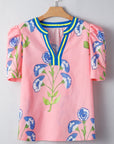 Autumn Notched Bubble Sleeve Blouse