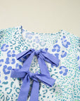 Floral Contrast Bow Puff Sleeve Mini Dress