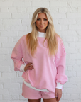 Stripe Oversize Mock Neck Sweatshirt & Shorts Set