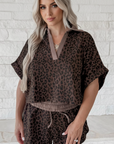 Leopard Collared V-Neck Top & Shorts Set