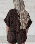 Leopard Collared V-Neck Top & Shorts Set