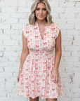 Bow Zip Up Cinched Waist Mini Dress