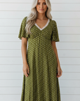 Polka Dot Lace V-Neck Smocked Maxi Dress