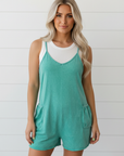 Mineral Wash Spaghetti Strap Pocketed Romper
