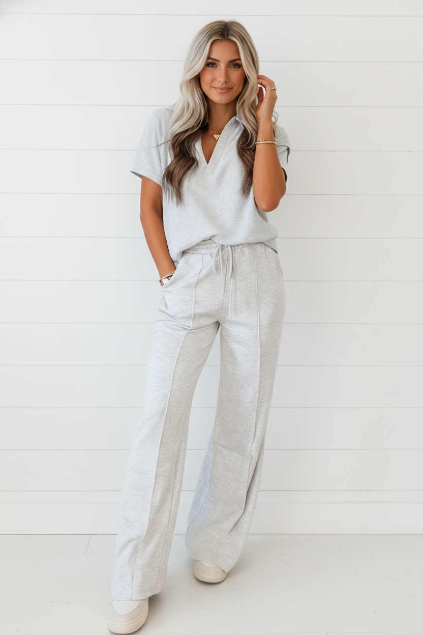 Solid Sporty Polo Tee &amp; Drawstring Pants Set