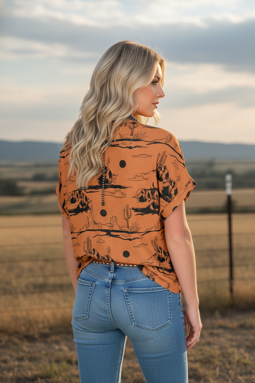 Western Desert Short Sleeve Knit Top