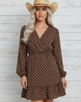 Polka Dot Wrap V-Neck Ruffle Mini Dress