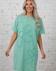 Flower Patchwork Mineral Wash Mini T-Shirt Dress