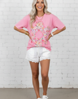Floral Patchwork Raw Seam Oversize Tee
